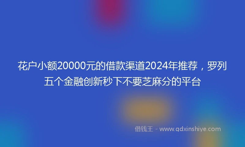 花户小额20000元的借款渠道2024年推荐，罗列五个金融创新秒下不要芝麻分的平台