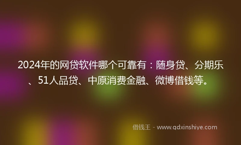 2024年的网贷软件哪个可靠有：随身贷、分期乐、51人品贷、中原消费金融、微博借钱等。