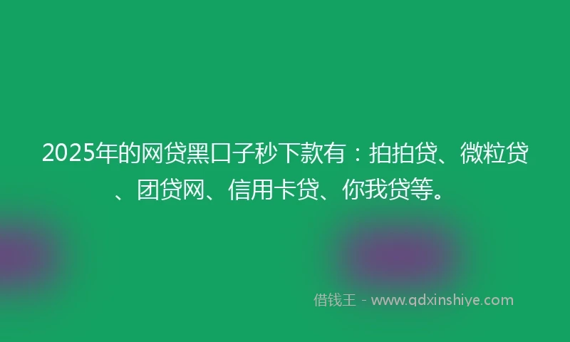 2025年的网贷黑口子秒下款有：拍拍贷、微粒贷、团贷网、信用卡贷、你我贷等。