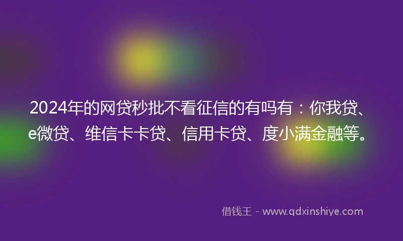 2024年的网贷秒批不看征信的有吗有：你我贷、e微贷、维信卡卡贷、信用卡贷、度小满金融等。