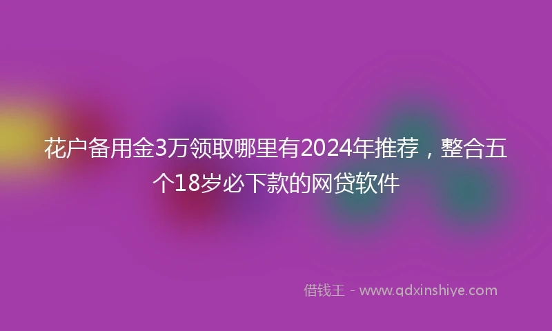 花户备用金3万领取哪里有2024年推荐，整合五个18岁必下款的网贷软件