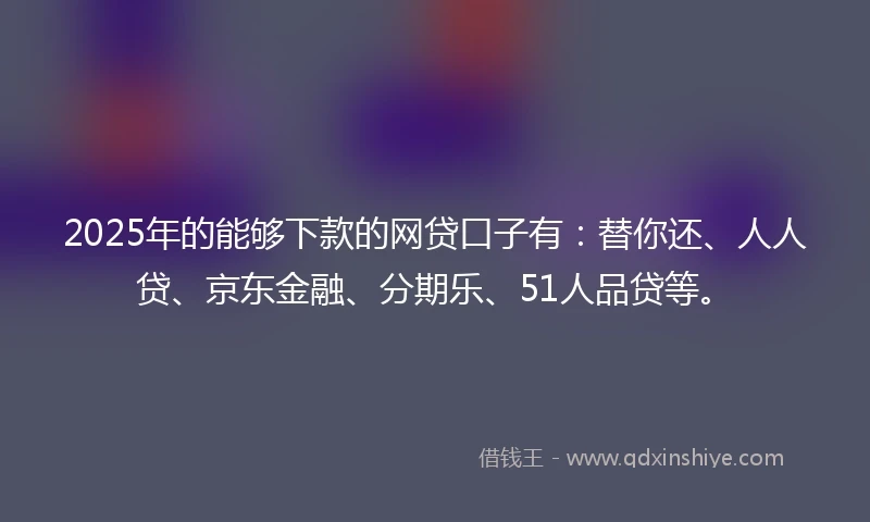 2025年的能够下款的网贷口子有：替你还、人人贷、京东金融、分期乐、51人品贷等。