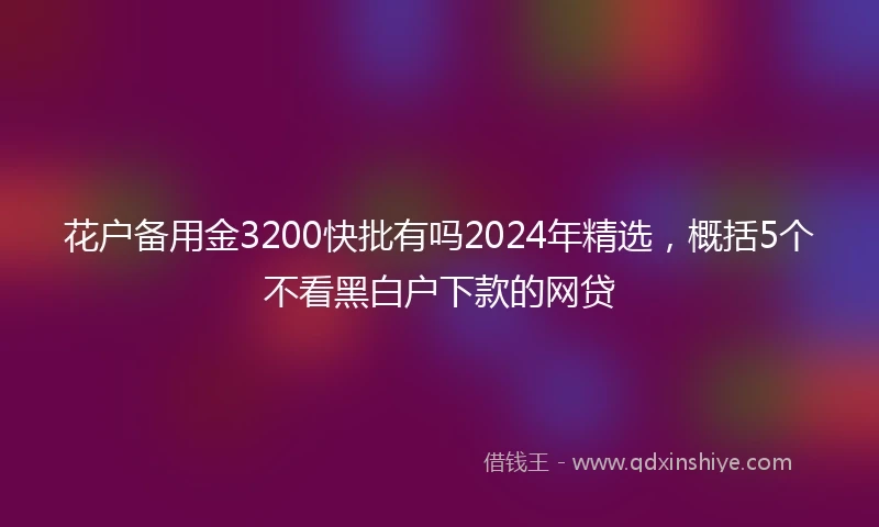 花户备用金3200快批有吗2024年精选，概括5个不看黑白户下款的网贷