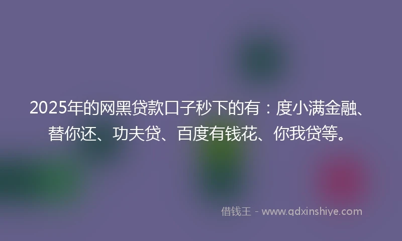 2025年的网黑贷款口子秒下的有：度小满金融、替你还、功夫贷、百度有钱花、你我贷等。