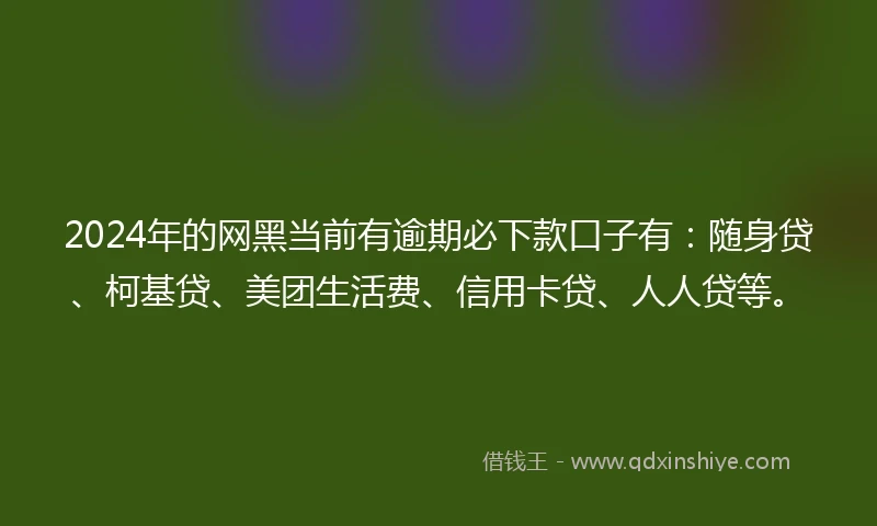 2024年的网黑当前有逾期必下款口子有：随身贷、柯基贷、美团生活费、信用卡贷、人人贷等。