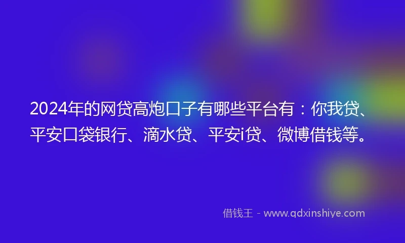 2024年的网贷高炮口子有哪些平台有：你我贷、平安口袋银行、滴水贷、平安i贷、微博借钱等。