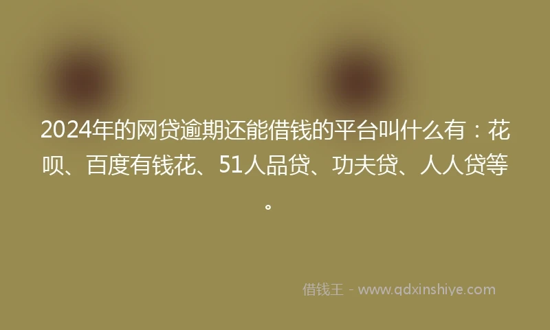 2024年的网贷逾期还能借钱的平台叫什么有：花呗、百度有钱花、51人品贷、功夫贷、人人贷等。