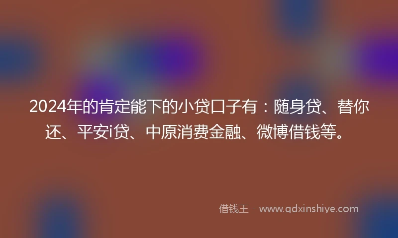 2024年的肯定能下的小贷口子有：随身贷、替你还、平安i贷、中原消费金融、微博借钱等。