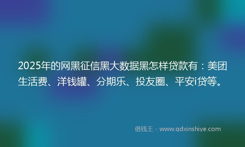 2025年的网黑征信黑大数据黑怎样贷款有：美团生活费、洋钱罐、分期乐、投友圈、平安i贷等。