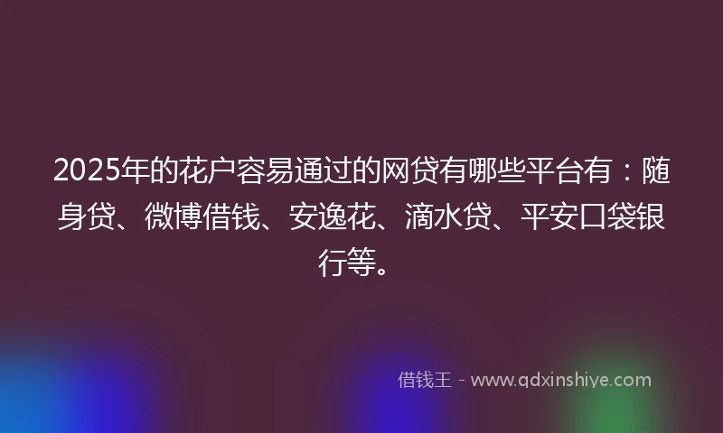 2025年的花户容易通过的网贷有哪些平台有：随身贷、微博借钱、安逸花、滴水贷、平安口袋银行等。