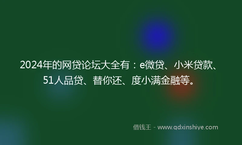 2024年的网贷论坛大全有：e微贷、小米贷款、51人品贷、替你还、度小满金融等。