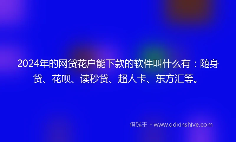 2024年的网贷花户能下款的软件叫什么有：随身贷、花呗、读秒贷、超人卡、东方汇等。