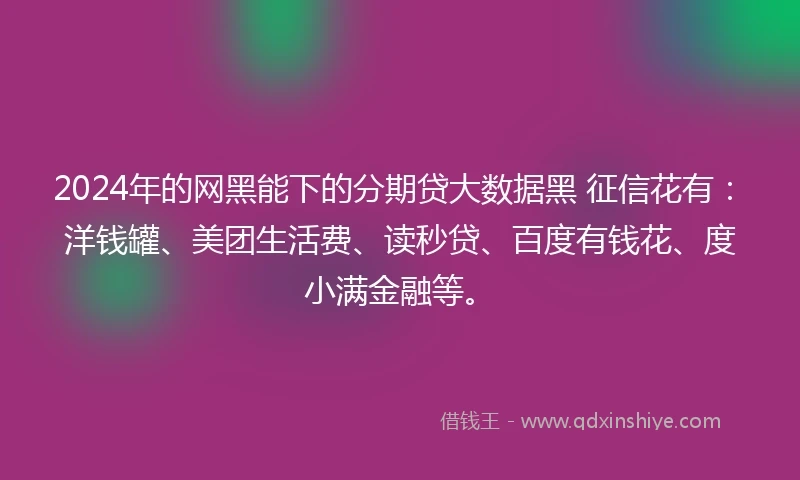 2024年的网黑能下的分期贷大数据黑 征信花有：洋钱罐、美团生活费、读秒贷、百度有钱花、度小满金融等。