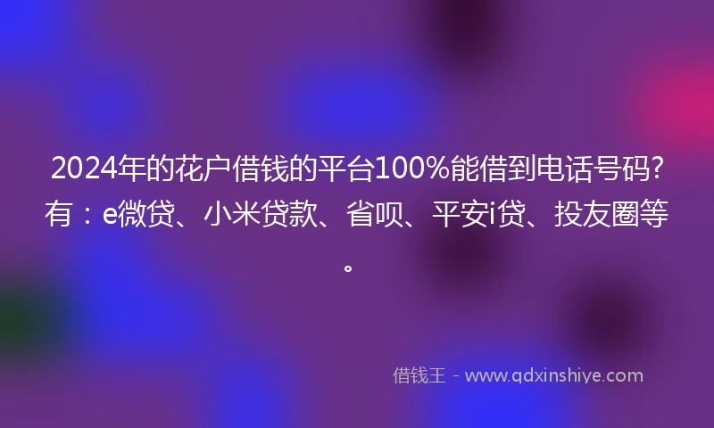 2024年的花户借钱的平台100%能借到电话号码?有：e微贷、小米贷款、省呗、平安i贷、投友圈等。