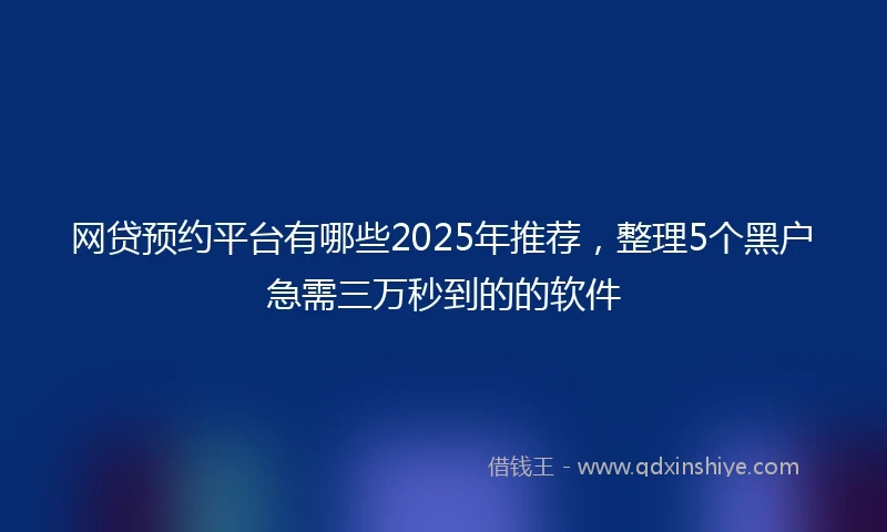 网贷预约平台有哪些2025年推荐，整理5个黑户急需三万秒到的的软件