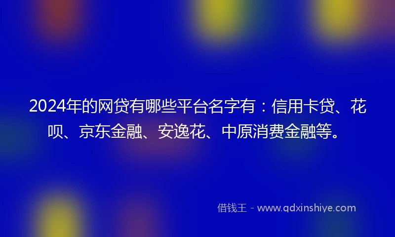 2024年的网贷有哪些平台名字有：信用卡贷、花呗、京东金融、安逸花、中原消费金融等。