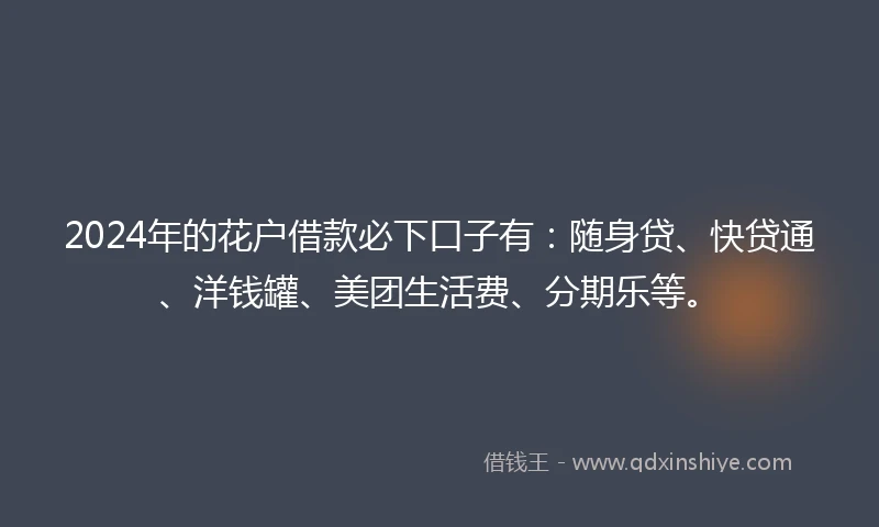 2024年的花户借款必下口子有：随身贷、快贷通、洋钱罐、美团生活费、分期乐等。