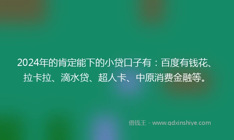 2024年的肯定能下的小贷口子有：百度有钱花、拉卡拉、滴水贷、超人卡、中原消费金融等。