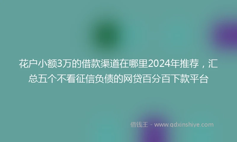 花户小额3万的借款渠道在哪里2024年推荐，汇总五个不看征信负债的网贷百分百下款平台