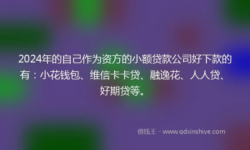 2024年的自己作为资方的小额贷款公司好下款的有：小花钱包、维信卡卡贷、融逸花、人人贷、好期贷等。