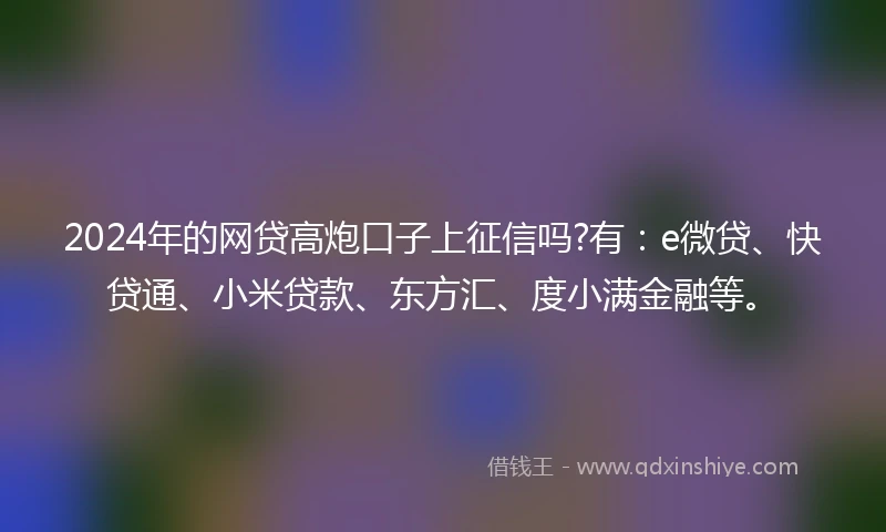 2024年的网贷高炮口子上征信吗?有：e微贷、快贷通、小米贷款、东方汇、度小满金融等。