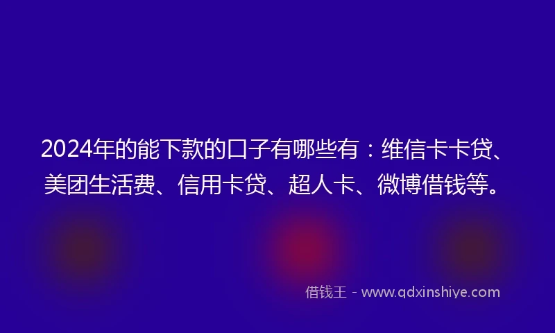 2024年的能下款的口子有哪些有：维信卡卡贷、美团生活费、信用卡贷、超人卡、微博借钱等。