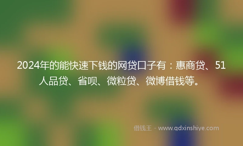 2024年的能快速下钱的网贷口子有：惠商贷、51人品贷、省呗、微粒贷、微博借钱等。