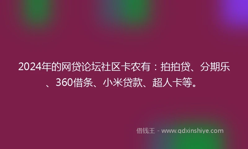 2024年的网贷论坛社区卡农有：拍拍贷、分期乐、360借条、小米贷款、超人卡等。