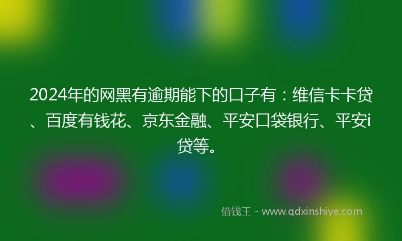 2024年的网黑有逾期能下的口子有：维信卡卡贷、百度有钱花、京东金融、平安口袋银行、平安i贷等。