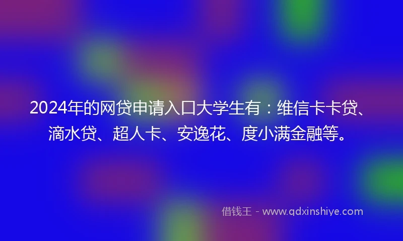 2024年的网贷申请入口大学生有：维信卡卡贷、滴水贷、超人卡、安逸花、度小满金融等。