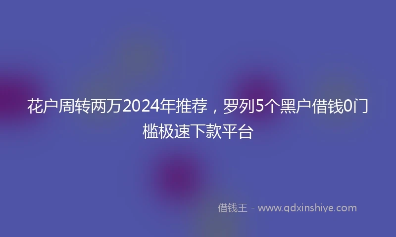花户周转两万2024年推荐，罗列5个黑户借钱0门槛极速下款平台