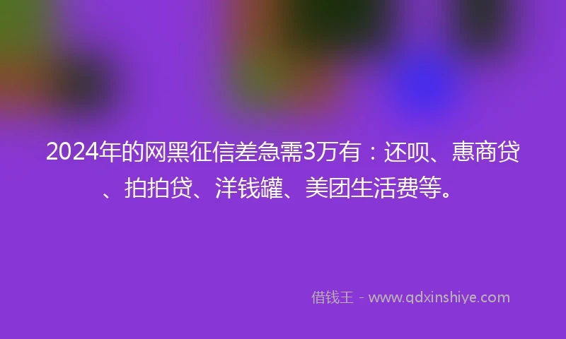 2024年的网黑征信差急需3万有：还呗、惠商贷、拍拍贷、洋钱罐、美团生活费等。