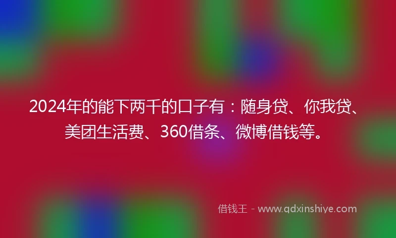 2024年的能下两千的口子有：随身贷、你我贷、美团生活费、360借条、微博借钱等。