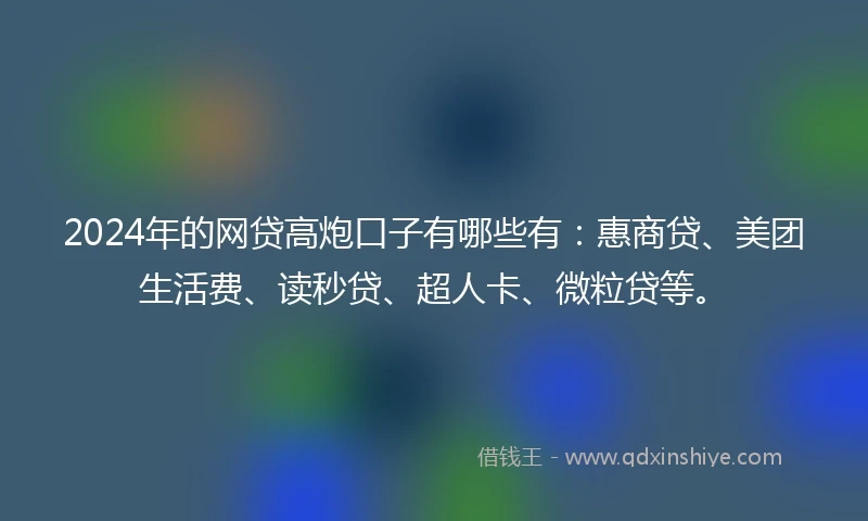 2024年的网贷高炮口子有哪些有：惠商贷、美团生活费、读秒贷、超人卡、微粒贷等。