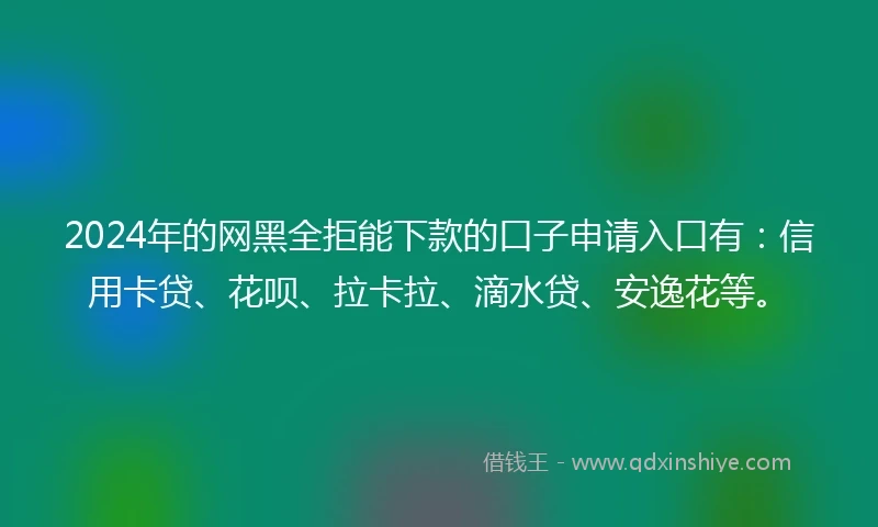 2024年的网黑全拒能下款的口子申请入口有：信用卡贷、花呗、拉卡拉、滴水贷、安逸花等。