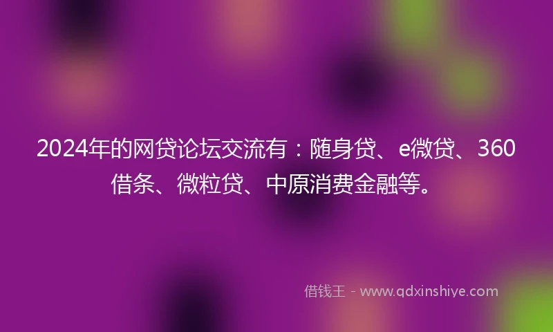 2024年的网贷论坛交流有：随身贷、e微贷、360借条、微粒贷、中原消费金融等。
