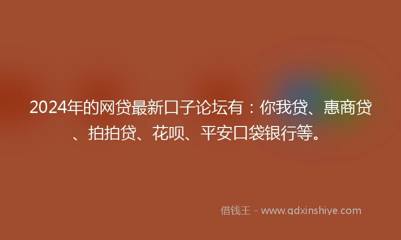 2024年的网贷最新口子论坛有：你我贷、惠商贷、拍拍贷、花呗、平安口袋银行等。