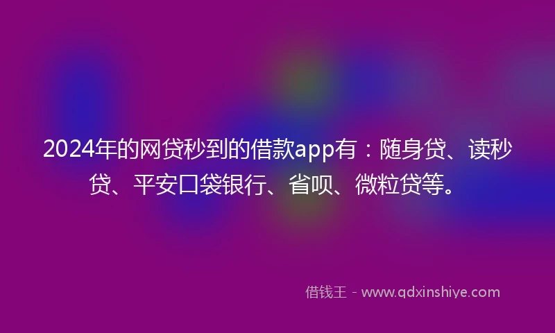 2024年的网贷秒到的借款app有：随身贷、读秒贷、平安口袋银行、省呗、微粒贷等。