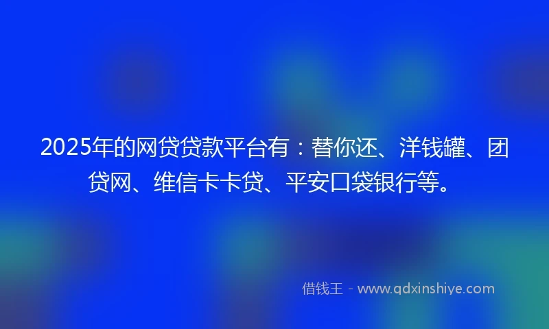 2025年的网贷贷款平台有：替你还、洋钱罐、团贷网、维信卡卡贷、平安口袋银行等。