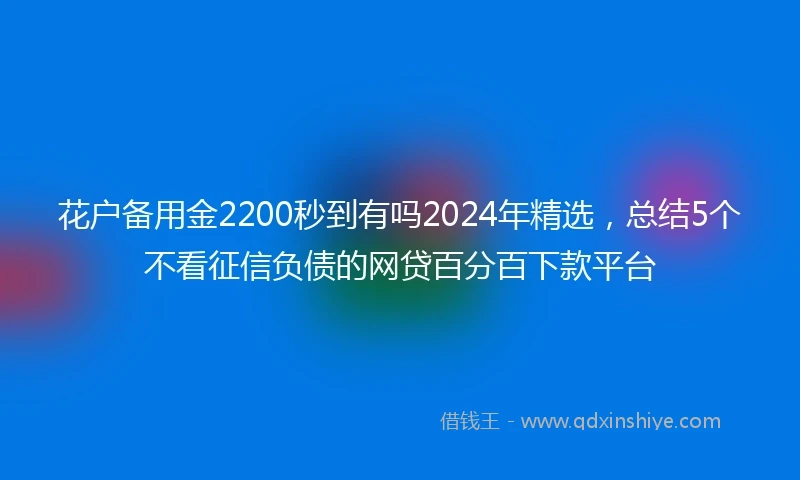 花户备用金2200秒到有吗2024年精选，总结5个不看征信负债的网贷百分百下款平台