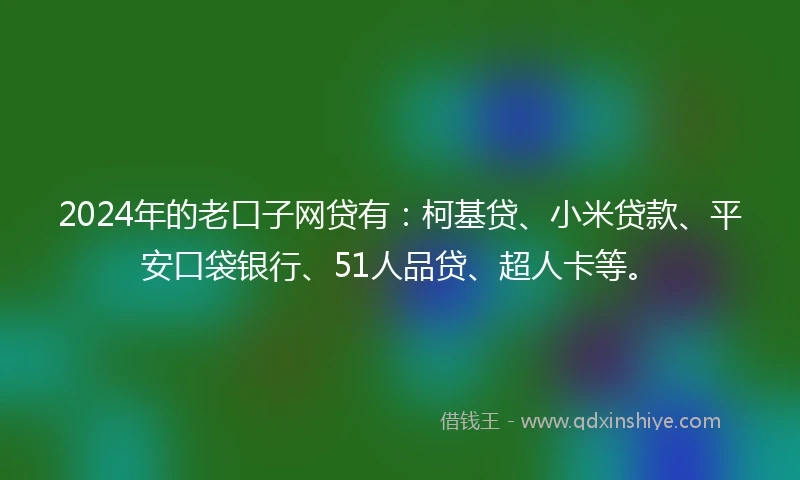2024年的老口子网贷有：柯基贷、小米贷款、平安口袋银行、51人品贷、超人卡等。
