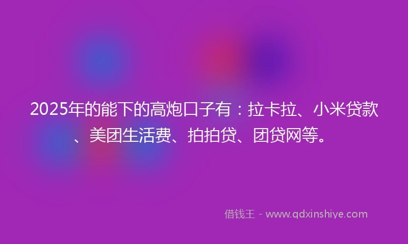 2025年的能下的高炮口子有：拉卡拉、小米贷款、美团生活费、拍拍贷、团贷网等。