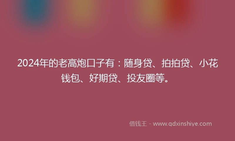 2024年的老高炮口子有：随身贷、拍拍贷、小花钱包、好期贷、投友圈等。