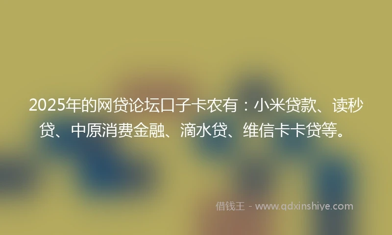2025年的网贷论坛口子卡农有：小米贷款、读秒贷、中原消费金融、滴水贷、维信卡卡贷等。