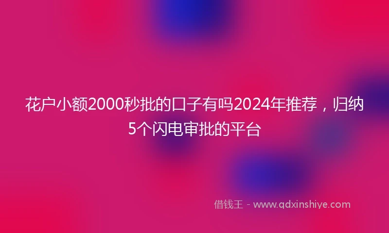 花户小额2000秒批的口子有吗2024年推荐，归纳5个闪电审批的平台