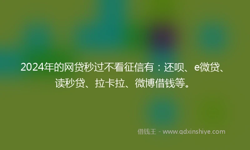 2024年的网贷秒过不看征信有：还呗、e微贷、读秒贷、拉卡拉、微博借钱等。