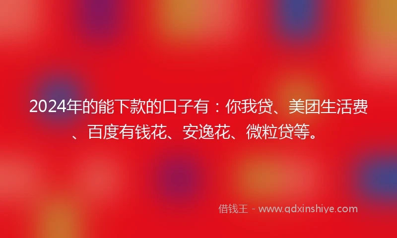 2024年的能下款的口子有：你我贷、美团生活费、百度有钱花、安逸花、微粒贷等。
