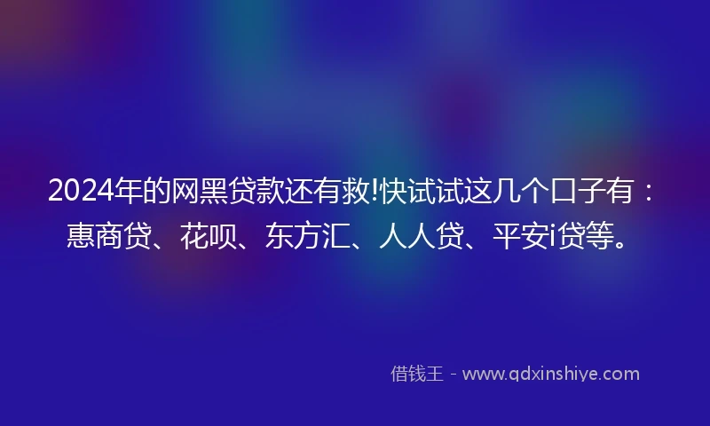 2024年的网黑贷款还有救!快试试这几个口子有：惠商贷、花呗、东方汇、人人贷、平安i贷等。