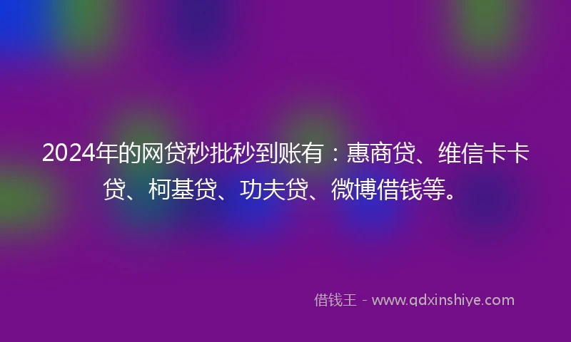 2024年的网贷秒批秒到账有：惠商贷、维信卡卡贷、柯基贷、功夫贷、微博借钱等。