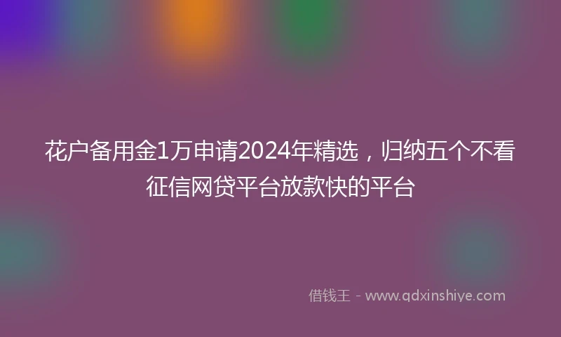 花户备用金1万申请2024年精选，归纳五个不看征信网贷平台放款快的平台